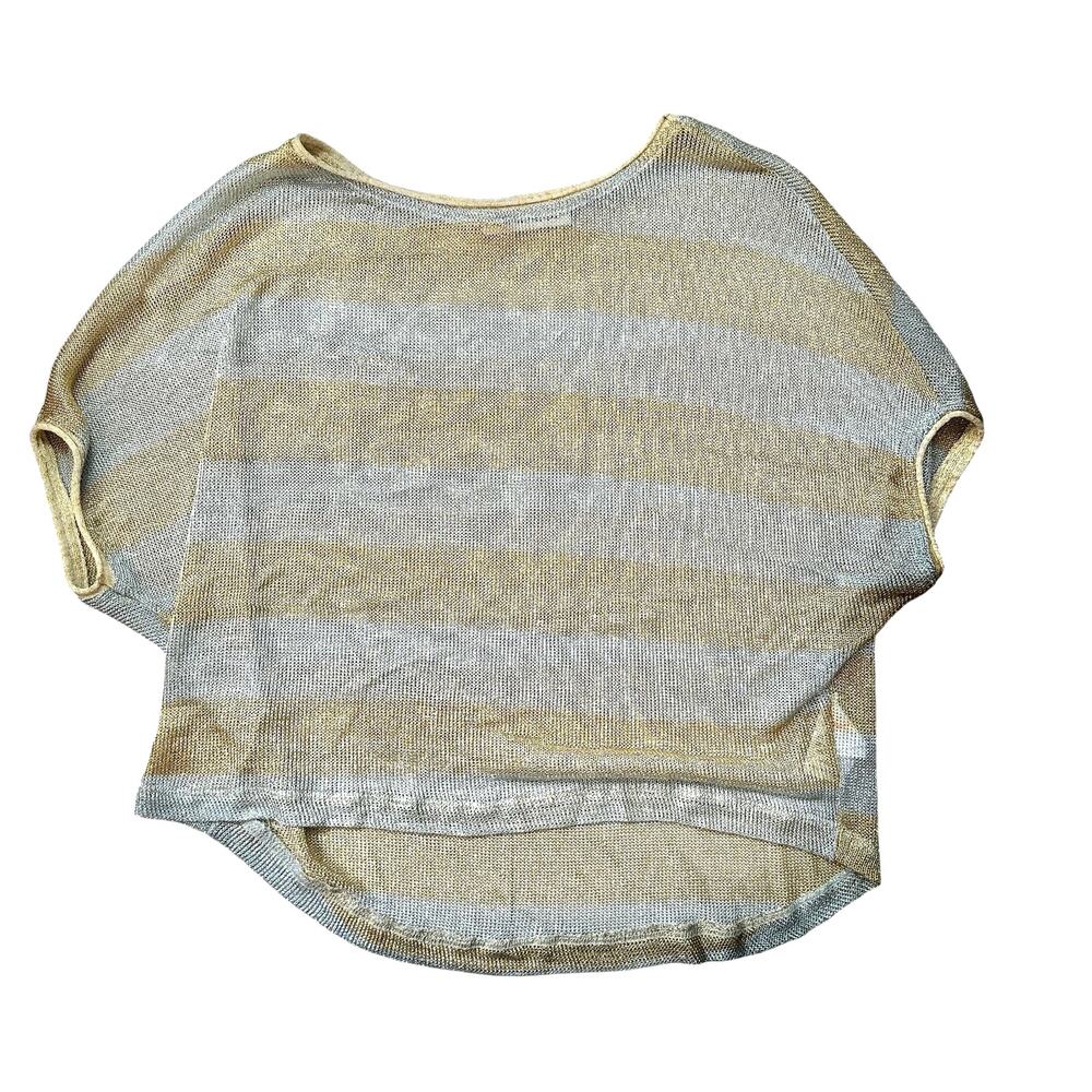 Kosmika Sheer Metallic Futuristic Gold Silver Short Sleeve Top Small